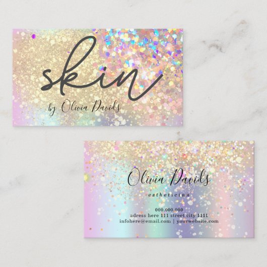 Esthetisch Holo Gold Glitter Huidverzorgingssalon Visitekaartje (Voorkant / Achterkant)