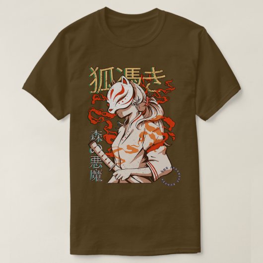 esthetisch Japans Kabuki Kitsune Masker Demon Samu T-shirt (Design voorkant)