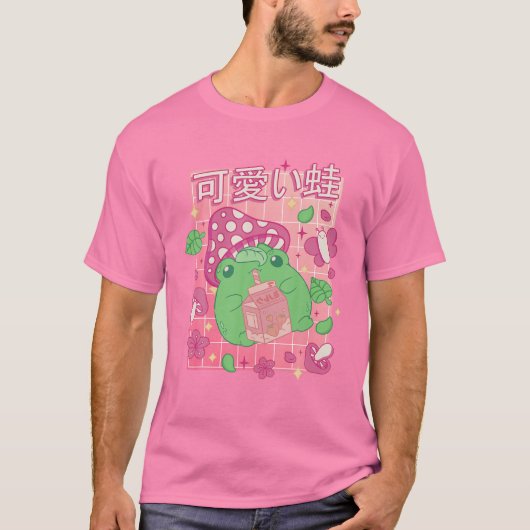 esthetisch Kawaii Cute Frog paddenstoel T-shirt (Voorkant)