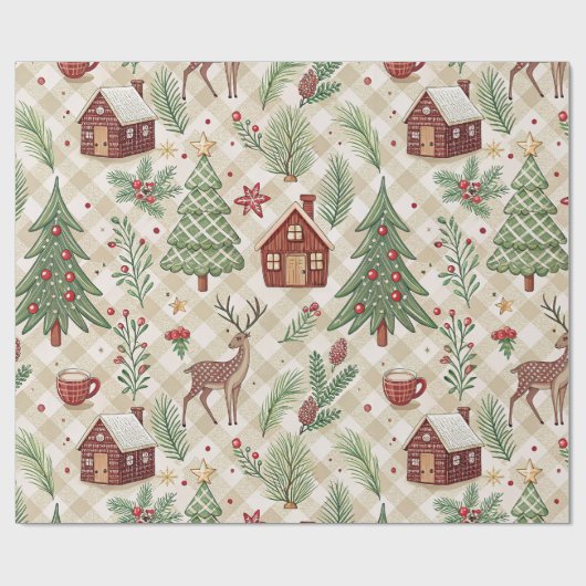 Esthetisch Kerstpapier met Geruit Motief Cadeaupapier (Vlak)