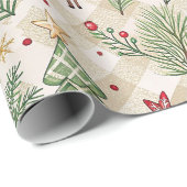 Esthetisch Kerstpapier met Geruit Motief Cadeaupapier (Rol Hoek)