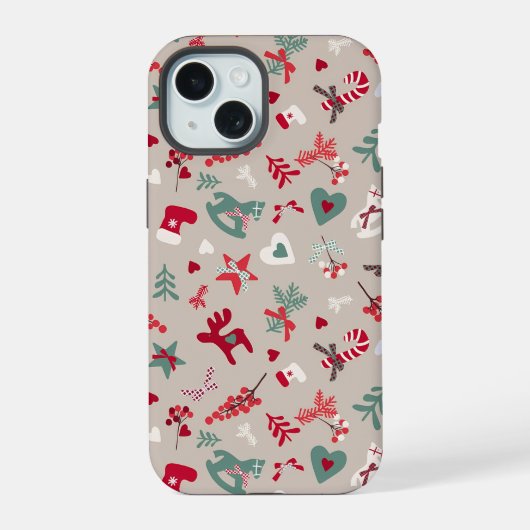 Esthetisch Kerstpatroon Boom Snoep iPhone 15 Case (Achterkant)