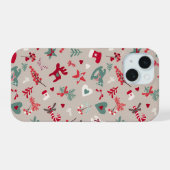 Esthetisch Kerstpatroon Boom Snoepgoed iPhone 15 Case (Achterkant horizontaal)