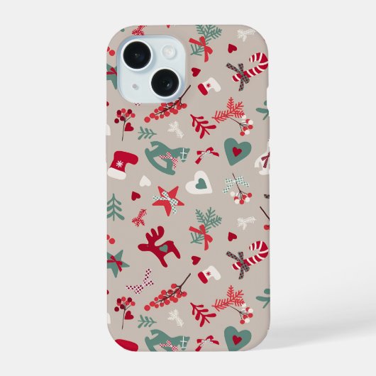 Esthetisch Kerstpatroon Boom Snoepgoed iPhone 15 Case (Achterkant)