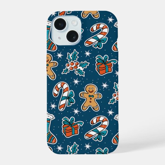 Esthetisch Kerstpatroon Sinterklaas Snoepgoed iPhone 15 Case (Achterkant)