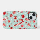 Esthetisch Kerstpatroon Snoepgoed iPhone 15 Case (Achterkant horizontaal)