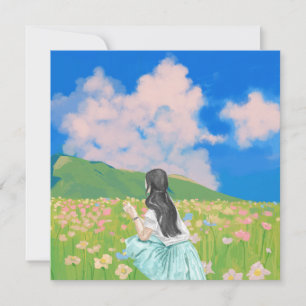 Esthetisch landschap Meisje met bloemen Feestdagenkaart