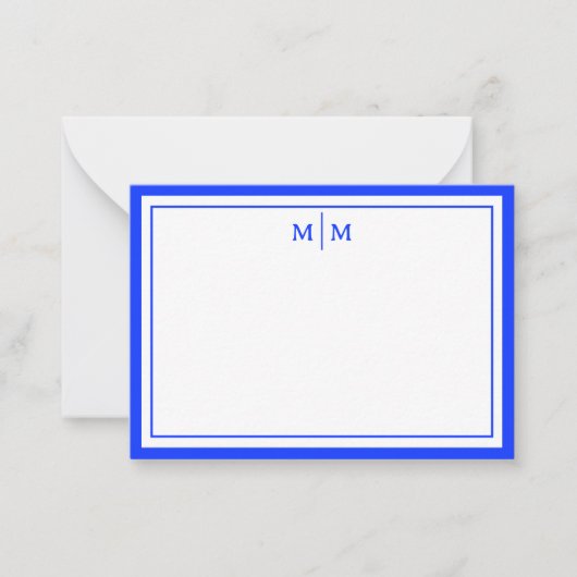 Esthetisch minimalistisch blauw met rand & monogra notitiekaartje (Voorkant)