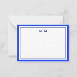 Esthetisch minimalistisch blauw met rand & monogra notitiekaartje