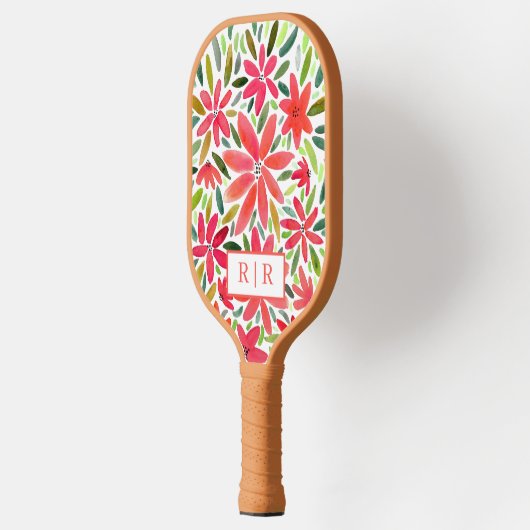 Esthetisch  Monogram Initiaal Rode Bloemen Pickleball Paddle (Links)