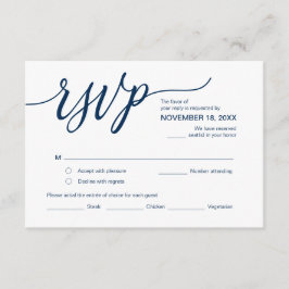Esthetisch Navyblauw, Verjaardagsfeest RSVP, Reage Informatiekaartje
