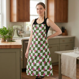 Esthetisch Olijfgroen & Roze Bloemen Schachboard S Schort