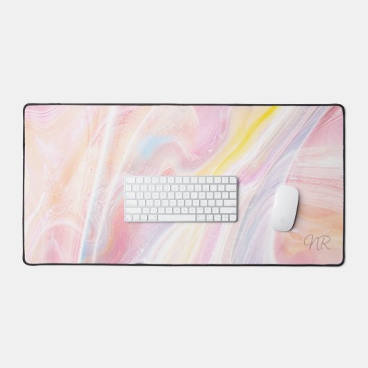 Esthetisch pastel roze geel marmer monogram bureaumat (Keyboard & Muis)