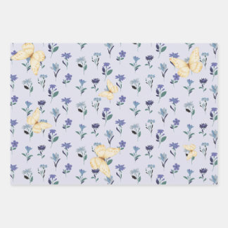 Esthetisch Pastel Vlinder en Wilde Bloem Motief  Inpakpapier Vel