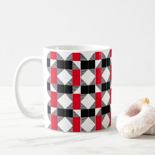 esthetisch rood en zwart Buffalo Kleurblok Koffiemok (Met donut)