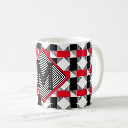 esthetisch rood en zwart geometrisch Monogram init Koffiemok (Voorkant rechts)