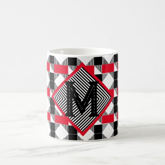esthetisch rood en zwart geometrisch Monogram init Koffiemok (Center)