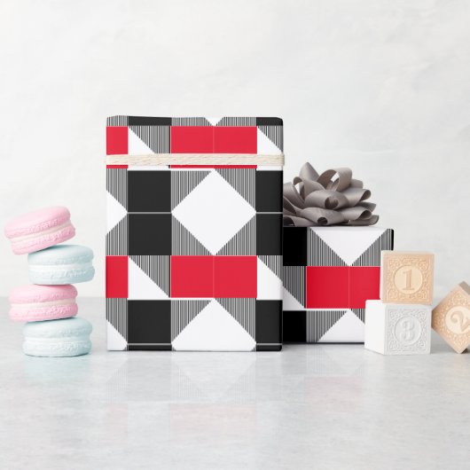 esthetisch rood en zwart modern geometrisch patroo cadeaupapier (Baby Shower)