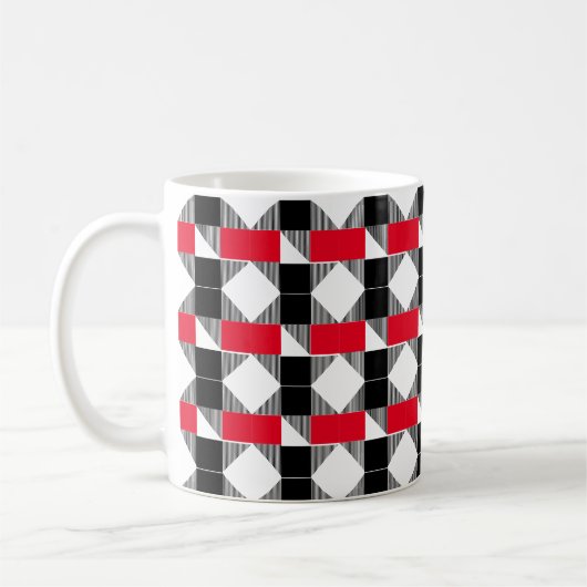 esthetisch rood en zwart modern geometrisch patroo koffiemok (Links)