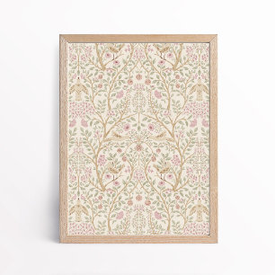 Esthetisch roze beige vogels in bomen botanisch poster