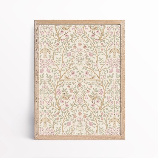 Esthetisch roze beige vogels in bomen botanisch poster