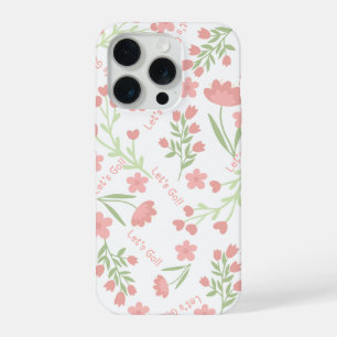 Esthetisch Roze Bloemmotief Laten we Gaan Typograf iPhone 15 Pro Case