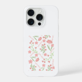 Esthetisch Roze Bloemmotief Laten we Gaan Typograf iPhone 15 Pro Case