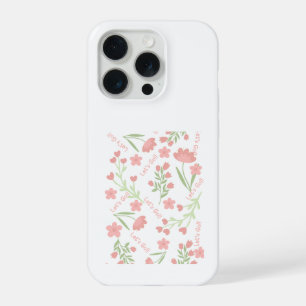 Esthetisch Roze Bloemmotief Laten we Gaan Typograf iPhone 15 Pro Case