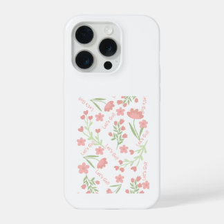 Esthetisch Roze Bloemmotief Laten we Gaan Typograf iPhone 15 Pro Case
