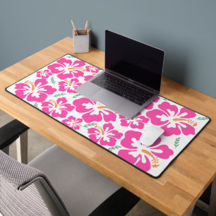 Esthetisch roze hibiscus herhalend patroon bureaumat