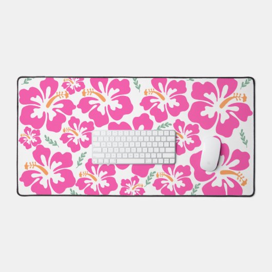 Esthetisch roze hibiscus herhalend patroon bureaumat (Keyboard & Muis)