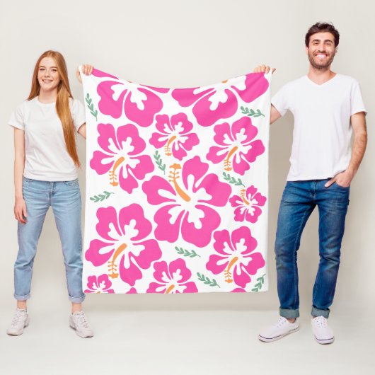 Esthetisch roze hibiscus herhalend patroon fleece deken (In situ)