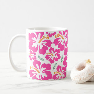 Esthetisch roze hibiscus herhalend patroon koffiemok