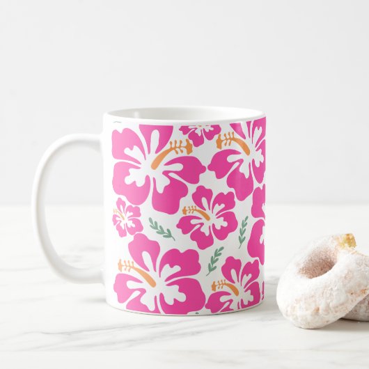Esthetisch roze hibiscus herhalend patroon koffiemok (Met donut)