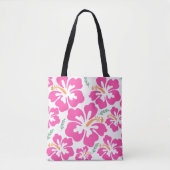 Esthetisch roze hibiscus herhalend patroon tote bag (Voorkant)