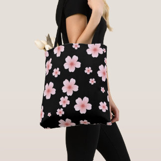 Esthetisch roze kersenbloesemmotief donker bloemmo tote bag