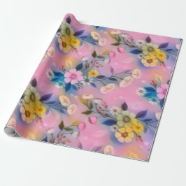 Esthetisch roze patroon met gele bloemen cadeaupapier