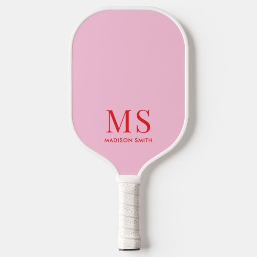 Esthetisch roze rood geruit monogram pickleball paddle (Voorkant)