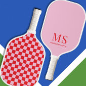 Esthetisch roze rood geruit monogram pickleball paddle