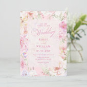 Esthetisch roze zachte bloemige bruiloft kaart (Staand voorkant)