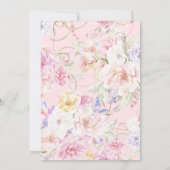 Esthetisch roze zachte bloemige bruiloft kaart (Achterkant)