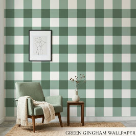 Esthetisch saliegroen geruit klassiek behang