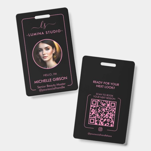 Esthetisch schoonheidsprofessional roze zwart ID n Badge (Voor- en achterkant)