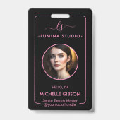 Esthetisch schoonheidsprofessional roze zwart ID n Badge (Voorzijde)