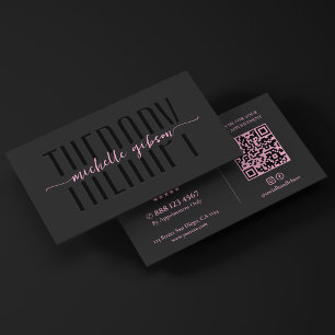 Esthetisch therapeut zwart roze monogram QR Visitekaartje