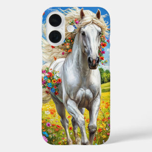 Esthetisch Witte Paard in Bloemwei iPhone 16 Hoesje