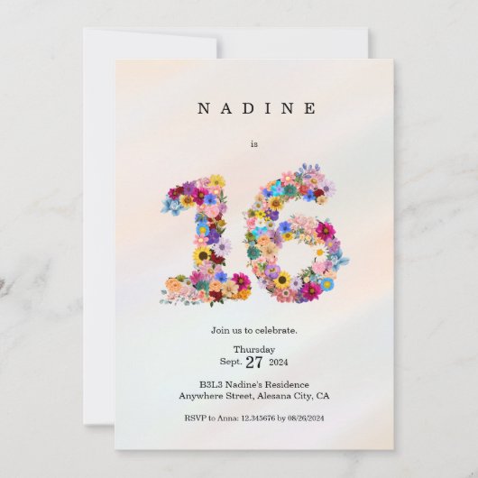 Esthetisch zoet 16 Verjaardag Uitnodiging Modern 1 (Voorkant)