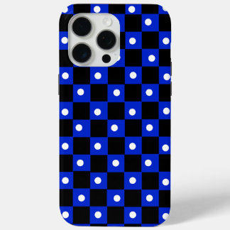 Esthetisch zwart-blauw dambordpatroon met retro st iPhone 15 pro max hoesje