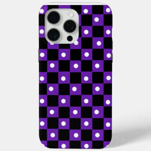 Esthetisch zwart paars dambordpatroon met retro st iPhone 15 pro max hoesje