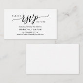 Esthetisch zwart script, partij RSVP reageren Informatiekaartje (Voorkant / Achterkant)